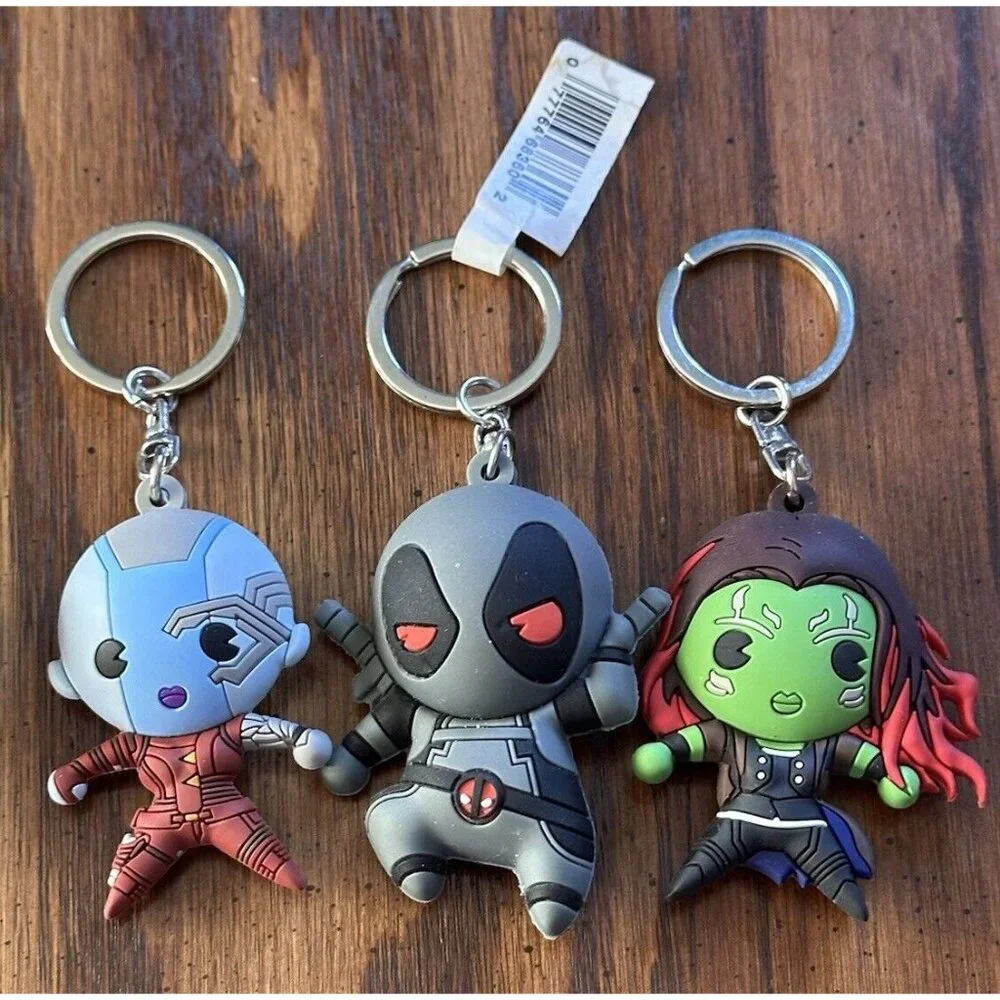 6 Marvel Keychains Lot Spiderman Deadpool Groot‎ Captain America Gamora Nebula